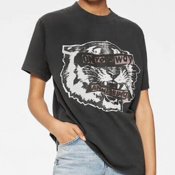 Anine Bing Tops - ANINE BING Black Tiger Vintage Biker Tee